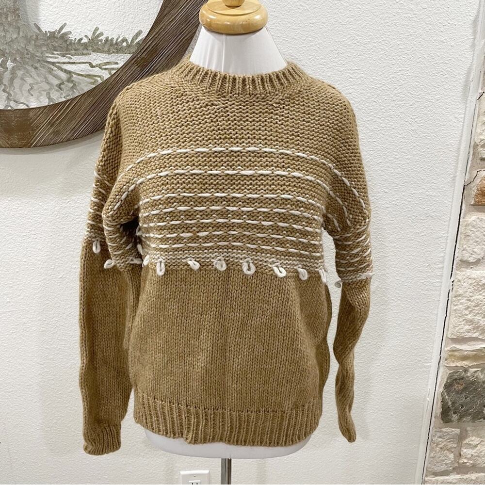 Anthropologie Elsamanda Wool Alpaca Blend Chunky Sweater Tan Cream Oatmeal Med